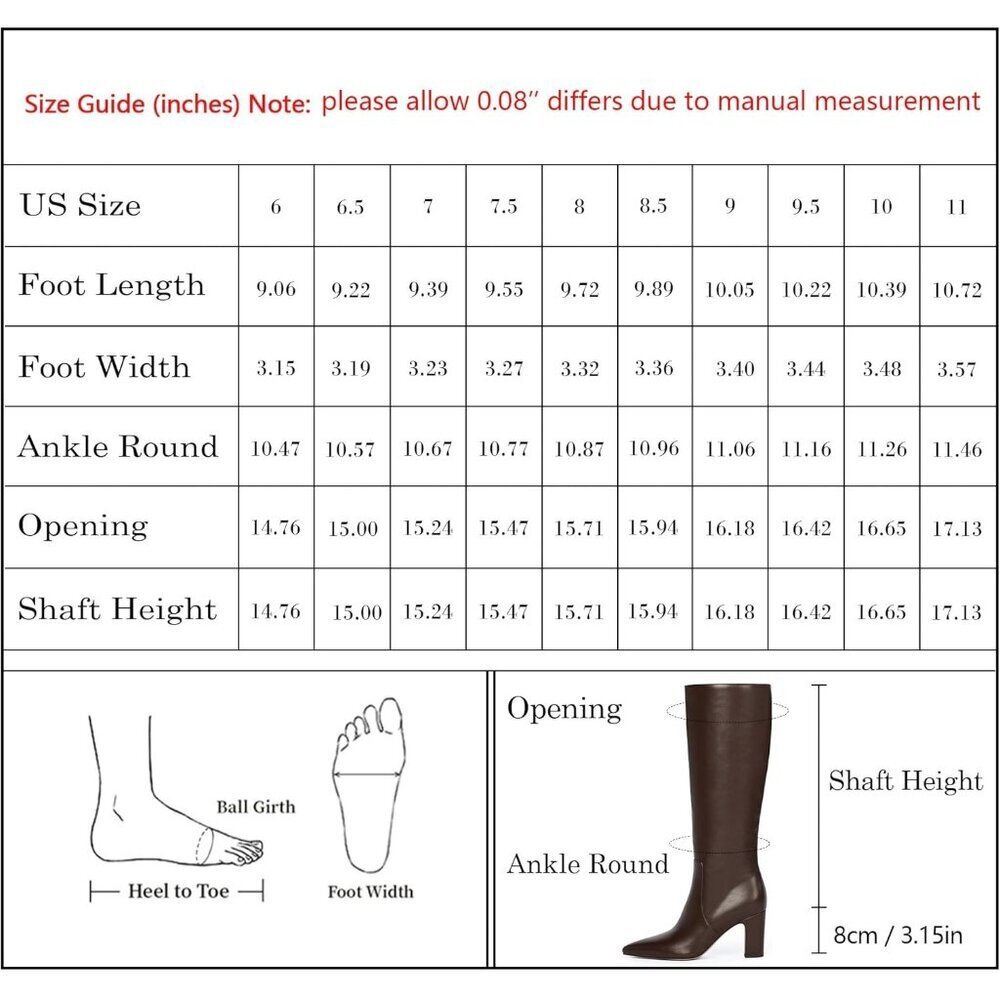 Women Dark Brown Chunky Heel Pointed Toe Side Zipper Fall Dresy Comfortable Boot - Picture 9 of 9